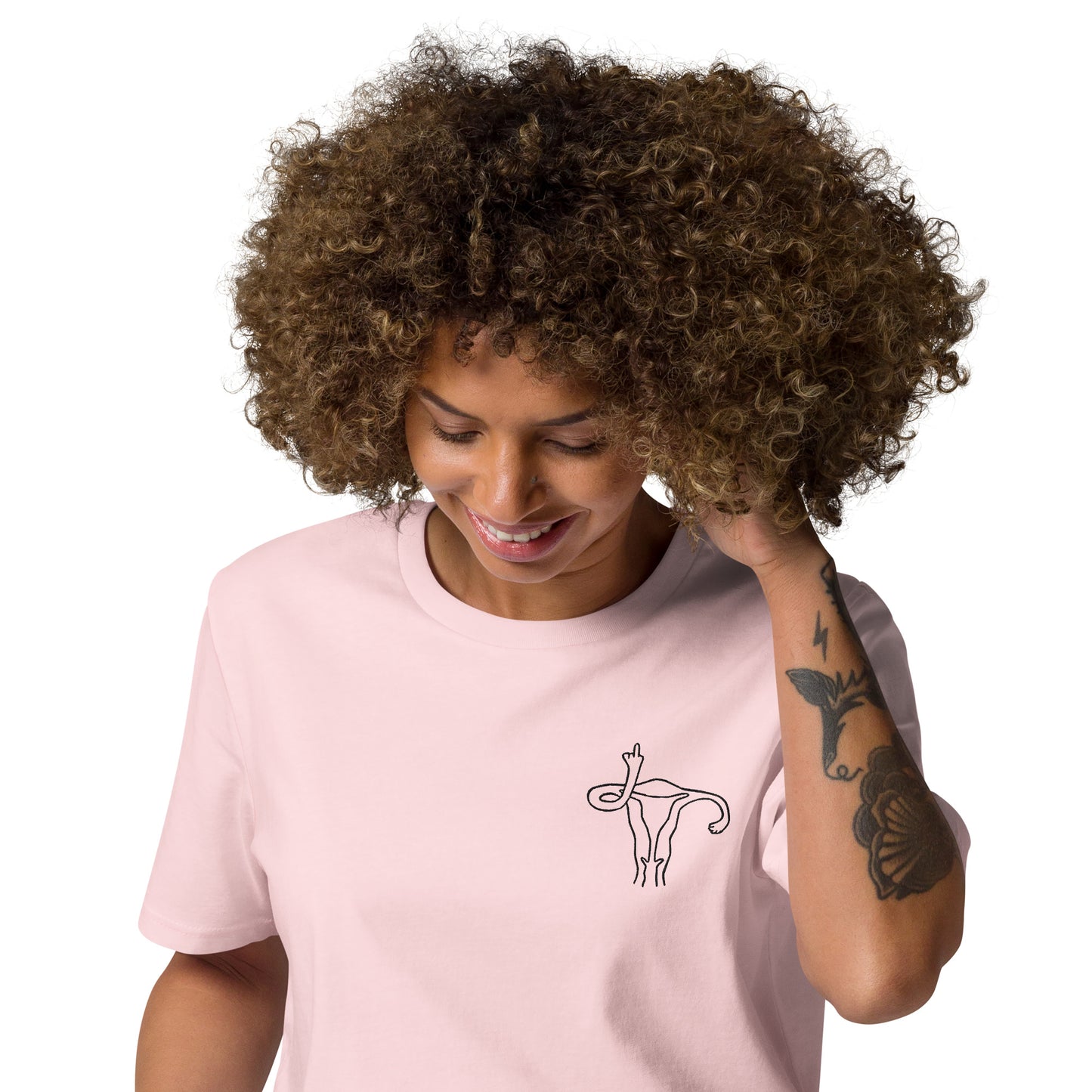 uterus showing middle finger feminist t-shirt.